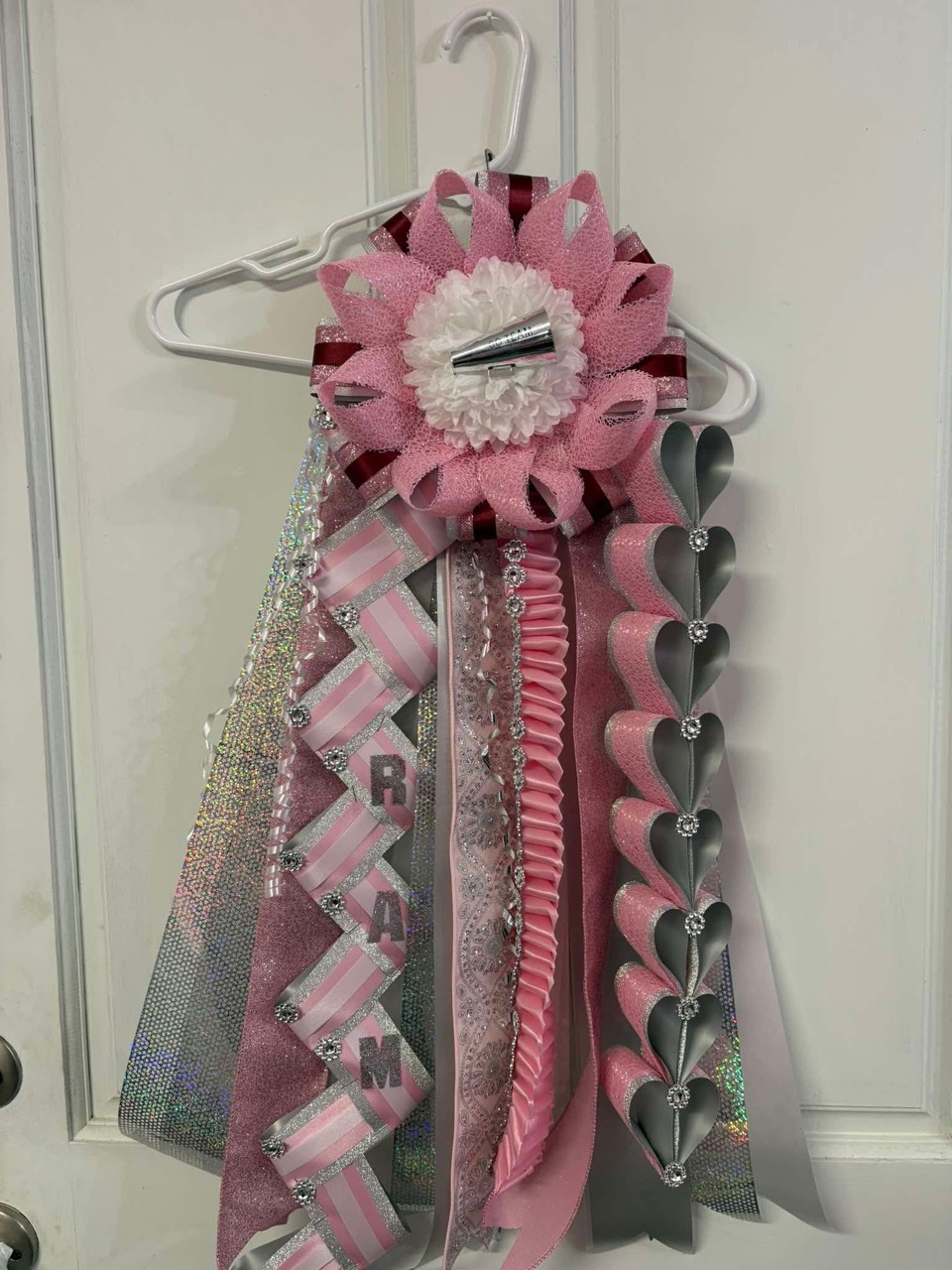 Pink and silver personalized ribbon arrangement
