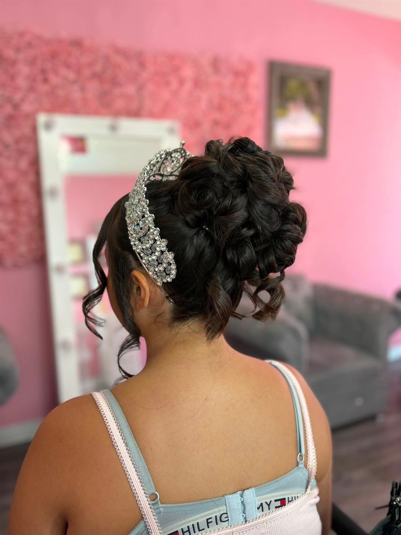 Curled quinceañera updo by Annika