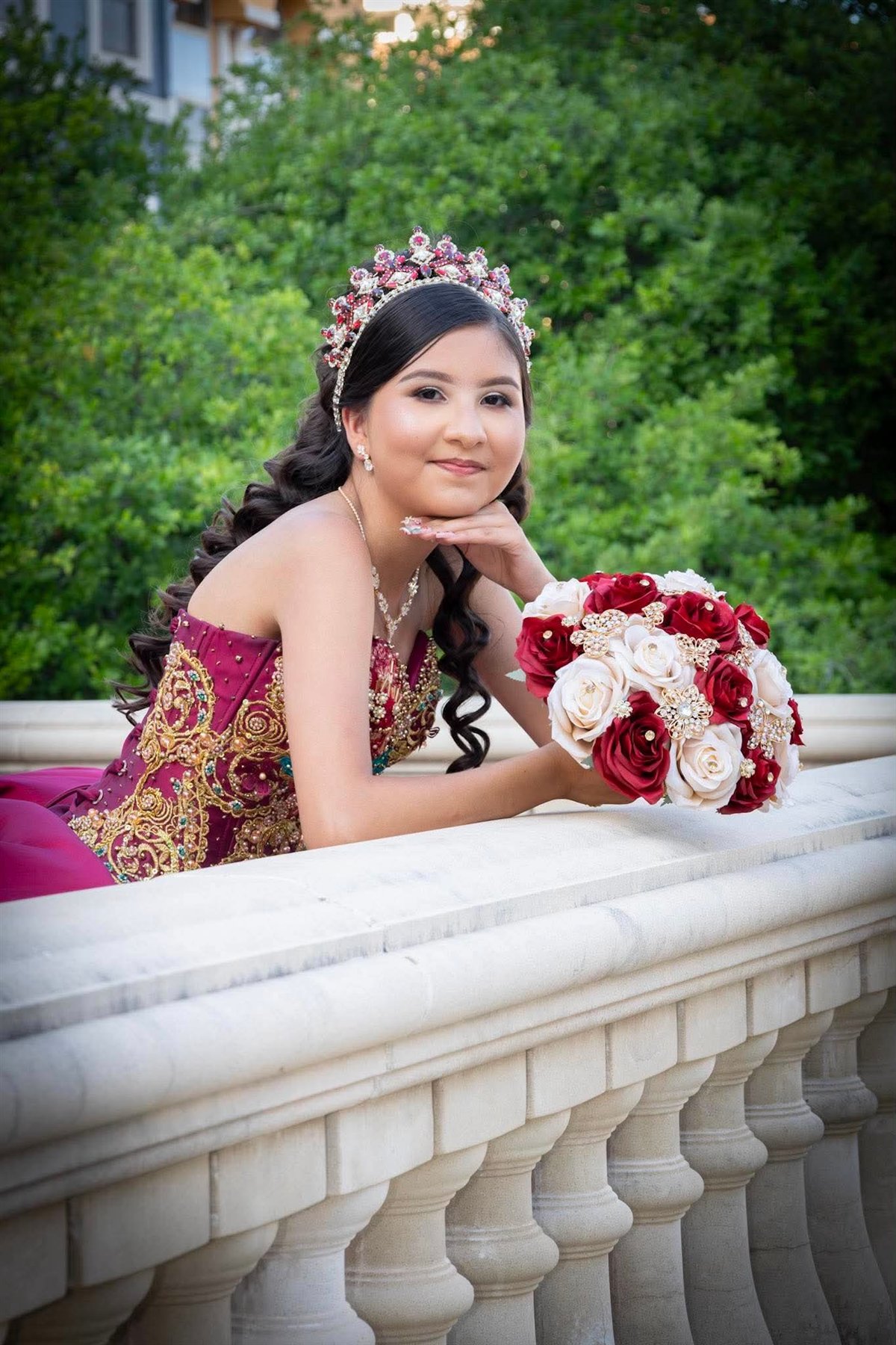 Quinceañera portrait on a terrace