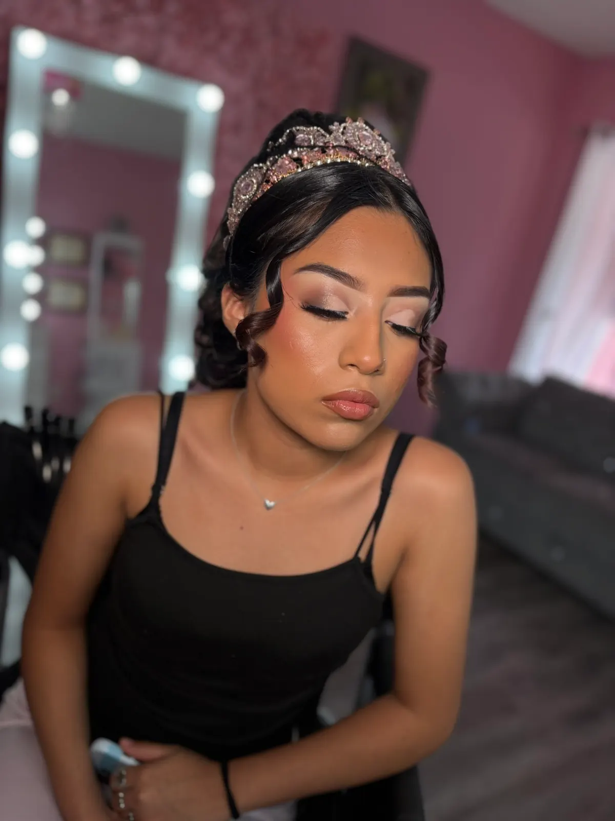 Soft glam makeup look before a quinceañera event